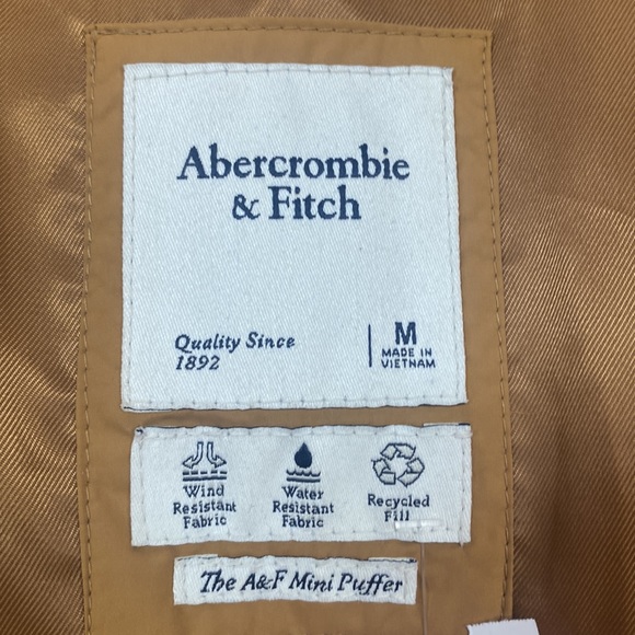 Abercrombie & Fitch Mini Tan Puffer Jacket Fur Collar - Picture 5 of 5